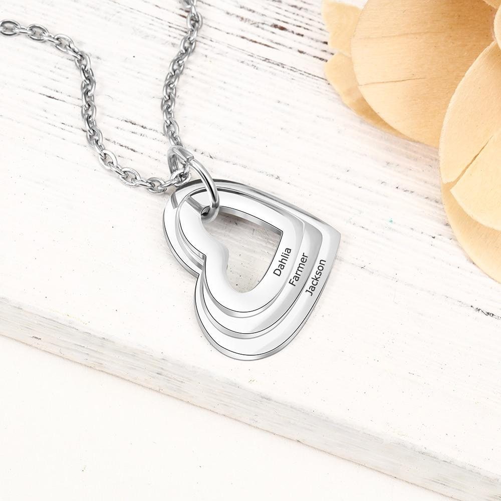 Personalized Family Necklace with 2 4 Names Stainless Steel Heart Engraved Necklace for Mother Pendants Jewelry Customized Necklaces