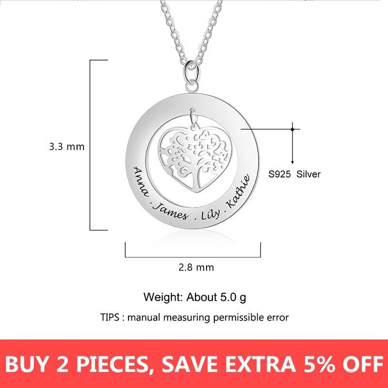 Personalized Tree of Life Engrave Name Necklace Sterling Silver Custom Necklaces & Pendants Family Gifts Pendant Life Of Tree Sterling