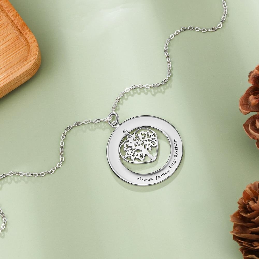 Personalized Tree of Life Engrave Name Necklace Sterling Silver Custom Necklaces & Pendants Family Gifts Pendant Life Of Tree Sterling