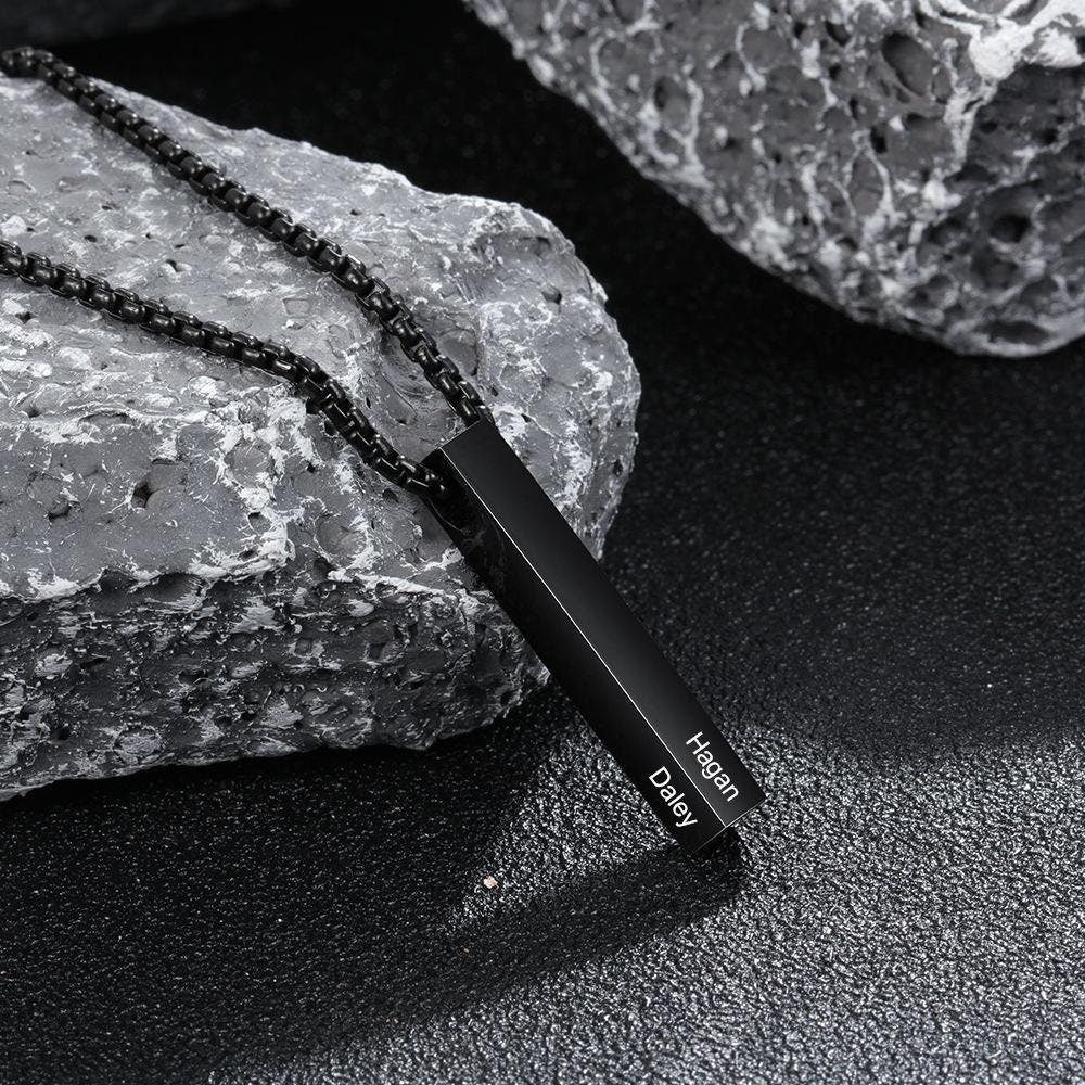 Personalized 4 Sides Engraving Name Men Necklaces Customized 3 colors Stainless Steel Vertical Bar Pendant for Fathers Customized Necklaces