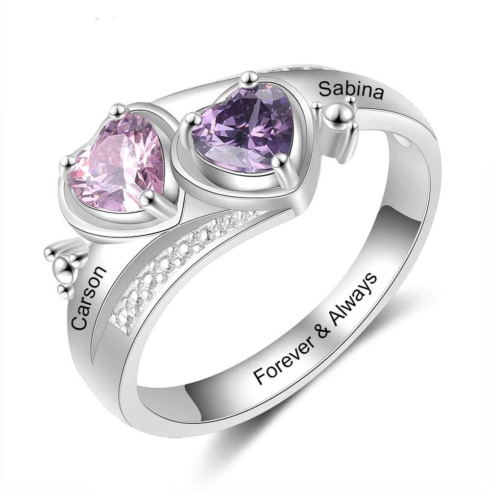 Personalized Name Engraved Promise Rings for Women Silver Color Customize Heart Birthstone Wedding Engagement Ring Gift Customized Rings