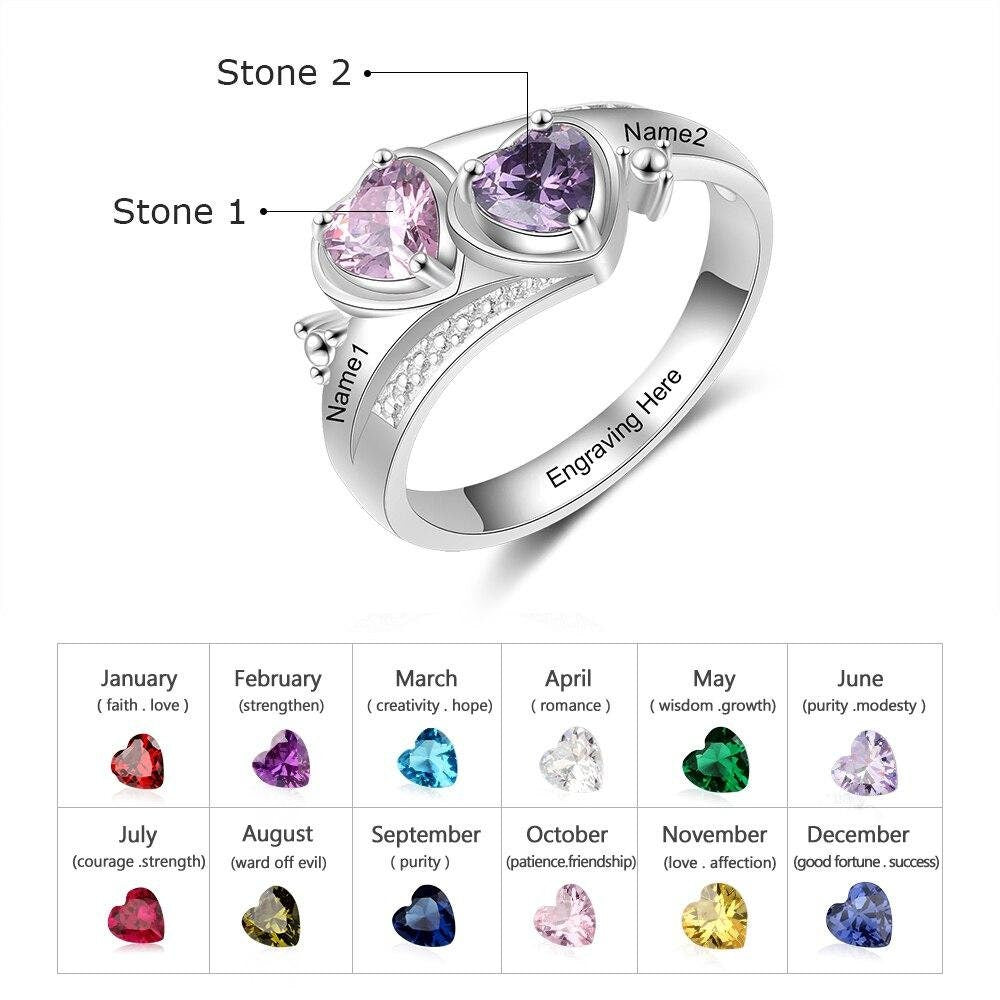 Personalized Name Engraved Promise Rings for Women Silver Color Customize Heart Birthstone Wedding Engagement Ring Gift Customized Rings