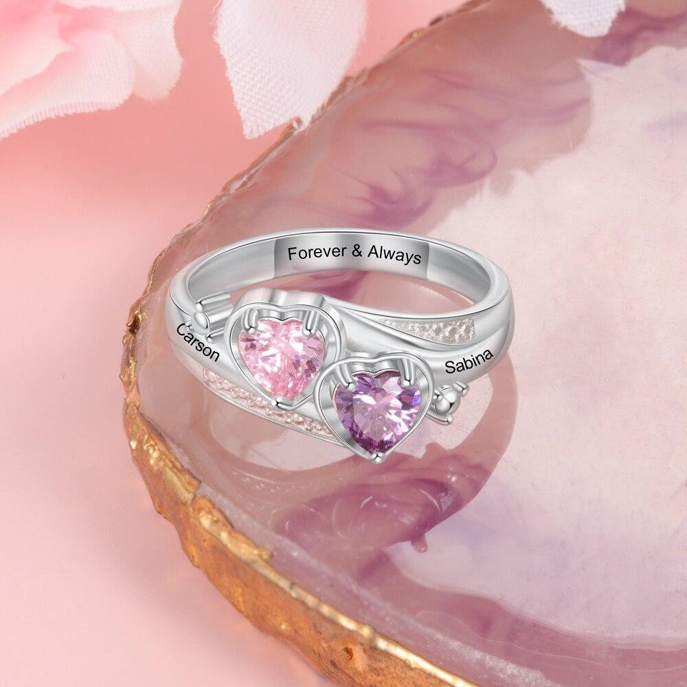Personalized Name Engraved Promise Rings for Women Silver Color Customize Heart Birthstone Wedding Engagement Ring Gift Customized Rings
