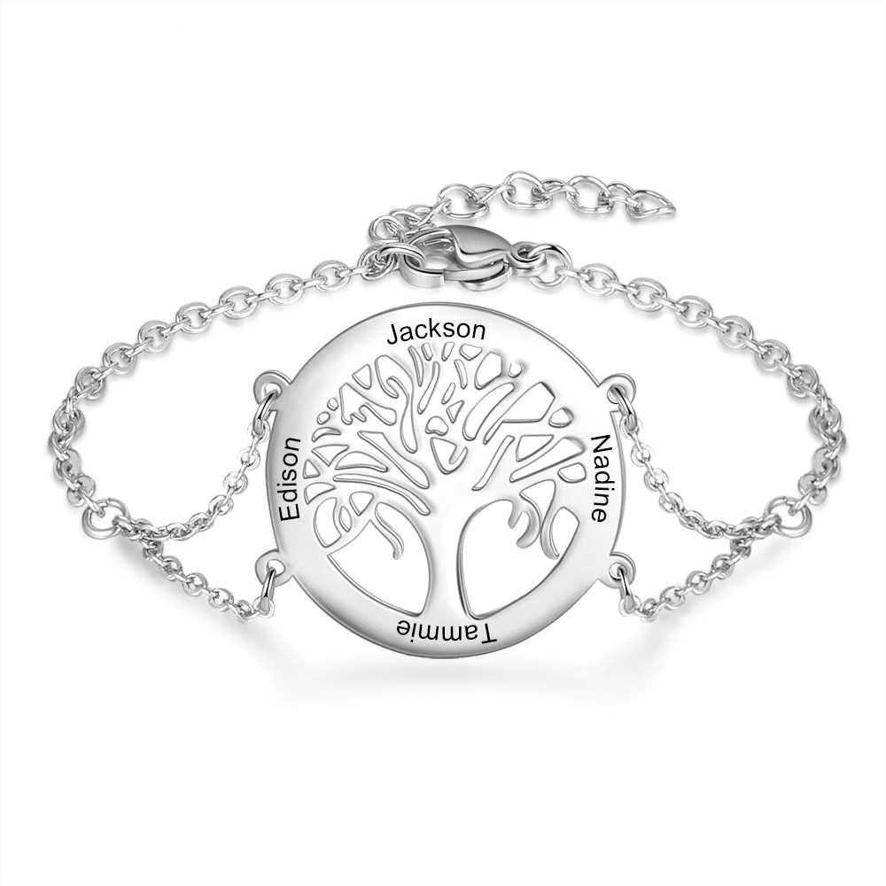 Personalized Tree of Life Bracelets with Engraving Name Stainless Steel Custom Family Tree Bracelets for Women Customized Bracelets