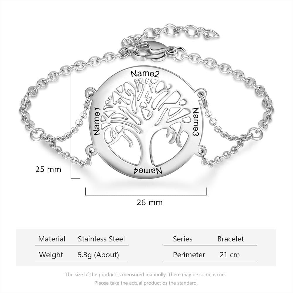 Personalized Tree of Life Bracelets with Engraving Name Stainless Steel Custom Family Tree Bracelets for Women Customized Bracelets