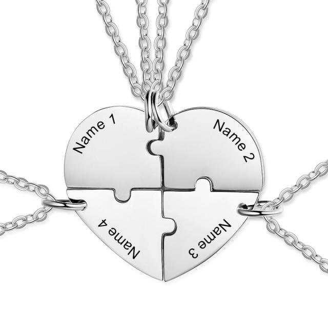 Personalized Stainless Steel Heart Shaped Friendship Necklace with Birthstone Customized Engrave Name BFF Necklace for 4 Friends Customized