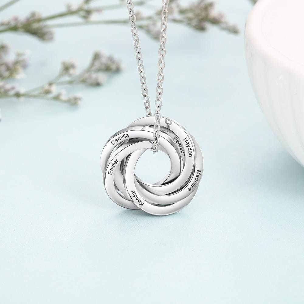 Personalized 6 Names Engraved Necklace Customized Jewelry Gift Stainless Steel Intertwined Circle Necklaces for Women Customized Necklaces