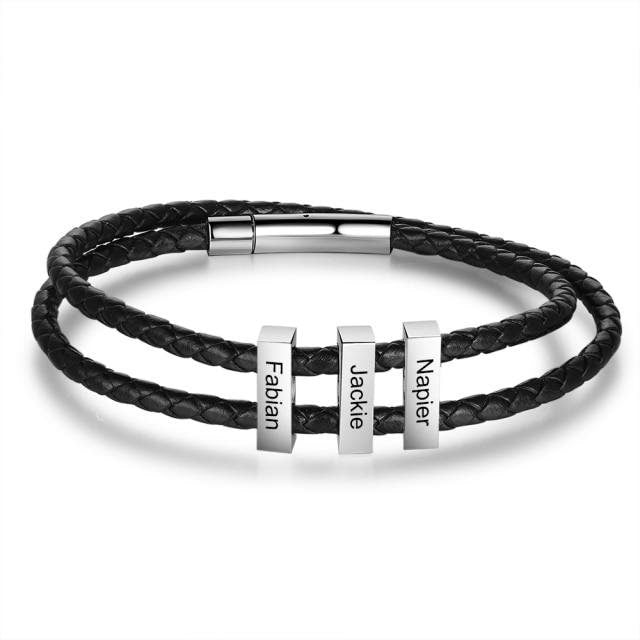Personalized Engrave Vertical 2-6 Bar Bracelets for Men Customized Family Name Stainless Steel Leather Bracelet Gift Customized Bracelets