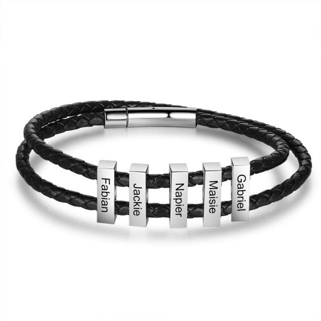Personalized Engrave Vertical 2-6 Bar Bracelets for Men Customized Family Name Stainless Steel Leather Bracelet Gift Customized Bracelets