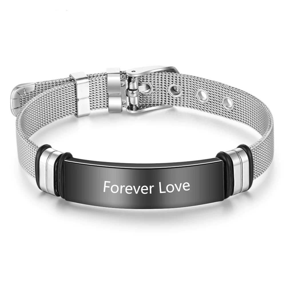 Personalized Stainless Steel Name Bar Bracelets & Bangles Customized Engraving Belt Buckle Bracelets for Men Vintage Jewelry Customized