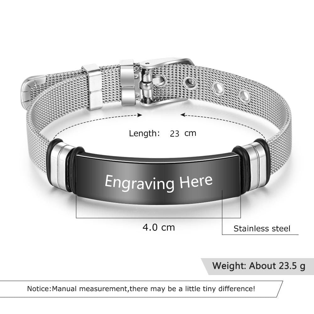 Personalized Stainless Steel Name Bar Bracelets & Bangles Customized Engraving Belt Buckle Bracelets for Men Vintage Jewelry Customized