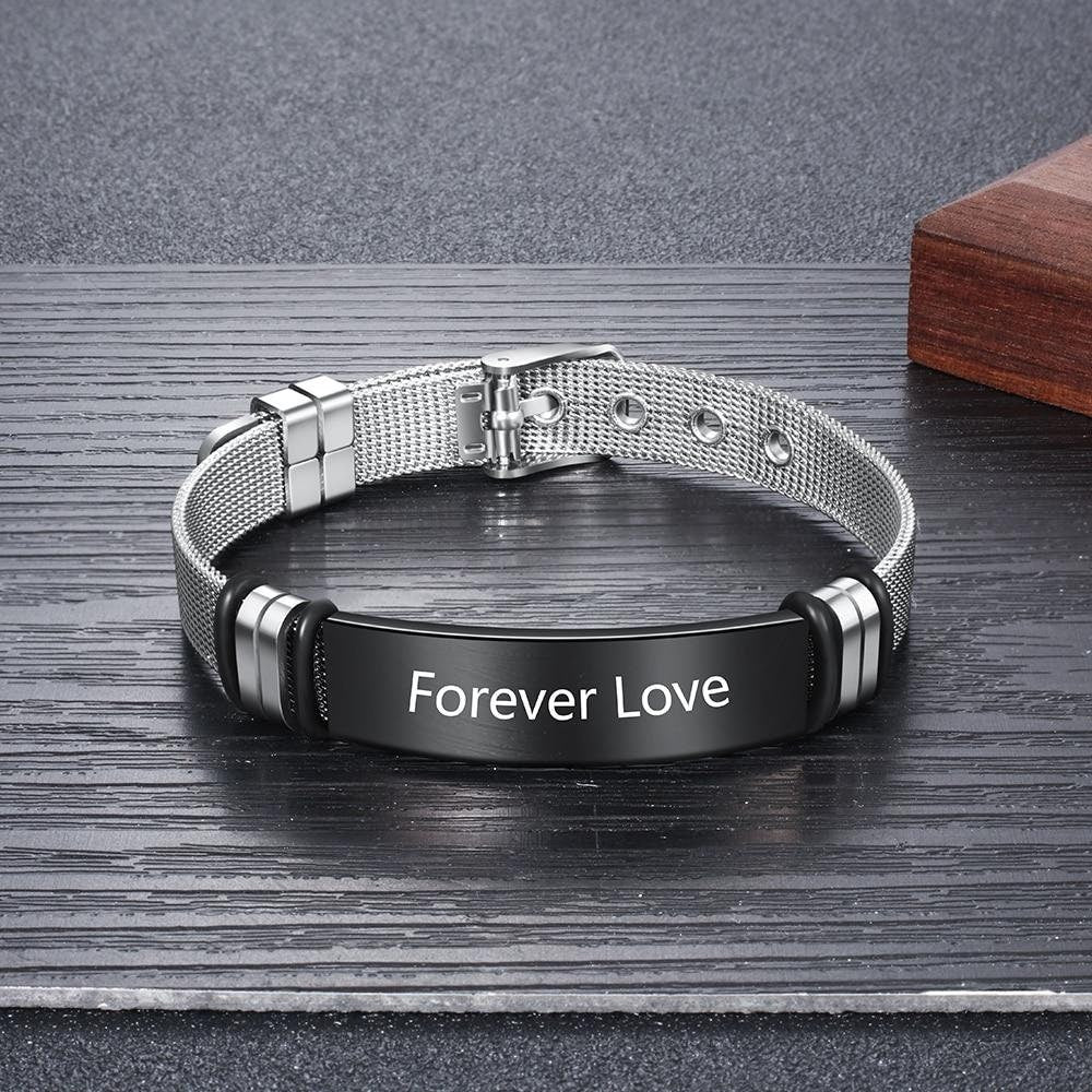 Personalized Stainless Steel Name Bar Bracelets & Bangles Customized Engraving Belt Buckle Bracelets for Men Vintage Jewelry Customized