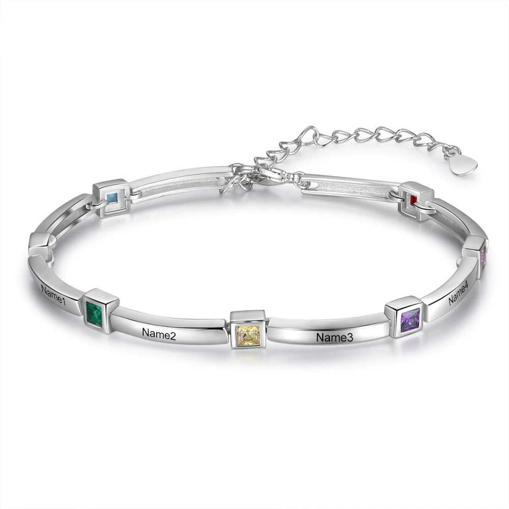 Personalized Square Birthstone Bracelets & Bangles Customized 8 Names Engraved Bracelets for Mother Xmas Gifts Customized Bracelets