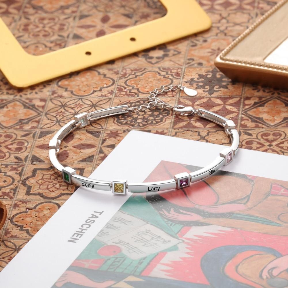 Personalized Square Birthstone Bracelets & Bangles Customized 8 Names Engraved Bracelets for Mother Xmas Gifts Customized Bracelets