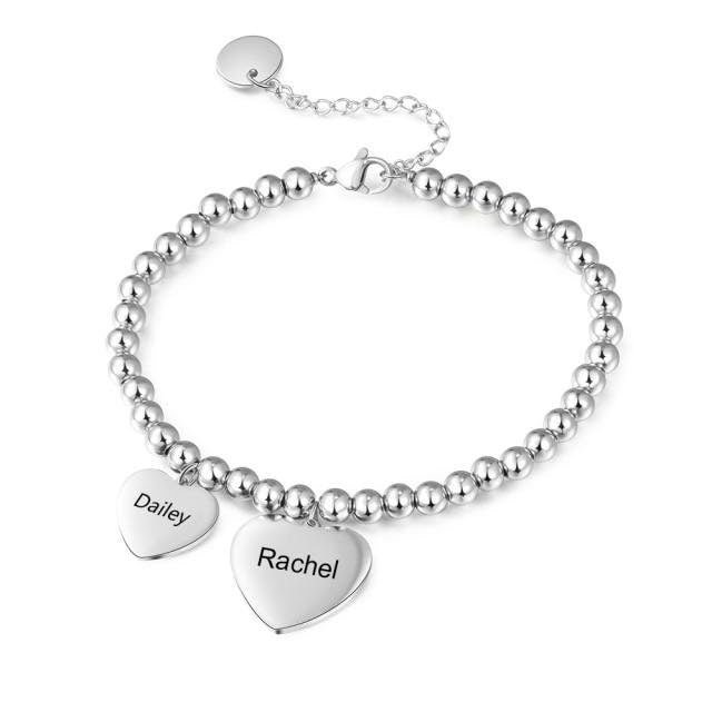 Personalized Name Engraved Heart Charms Bracelets Stainless Steel Beads Chain Bracelets for Women Mother Daughter Gifts Customized Bracelets