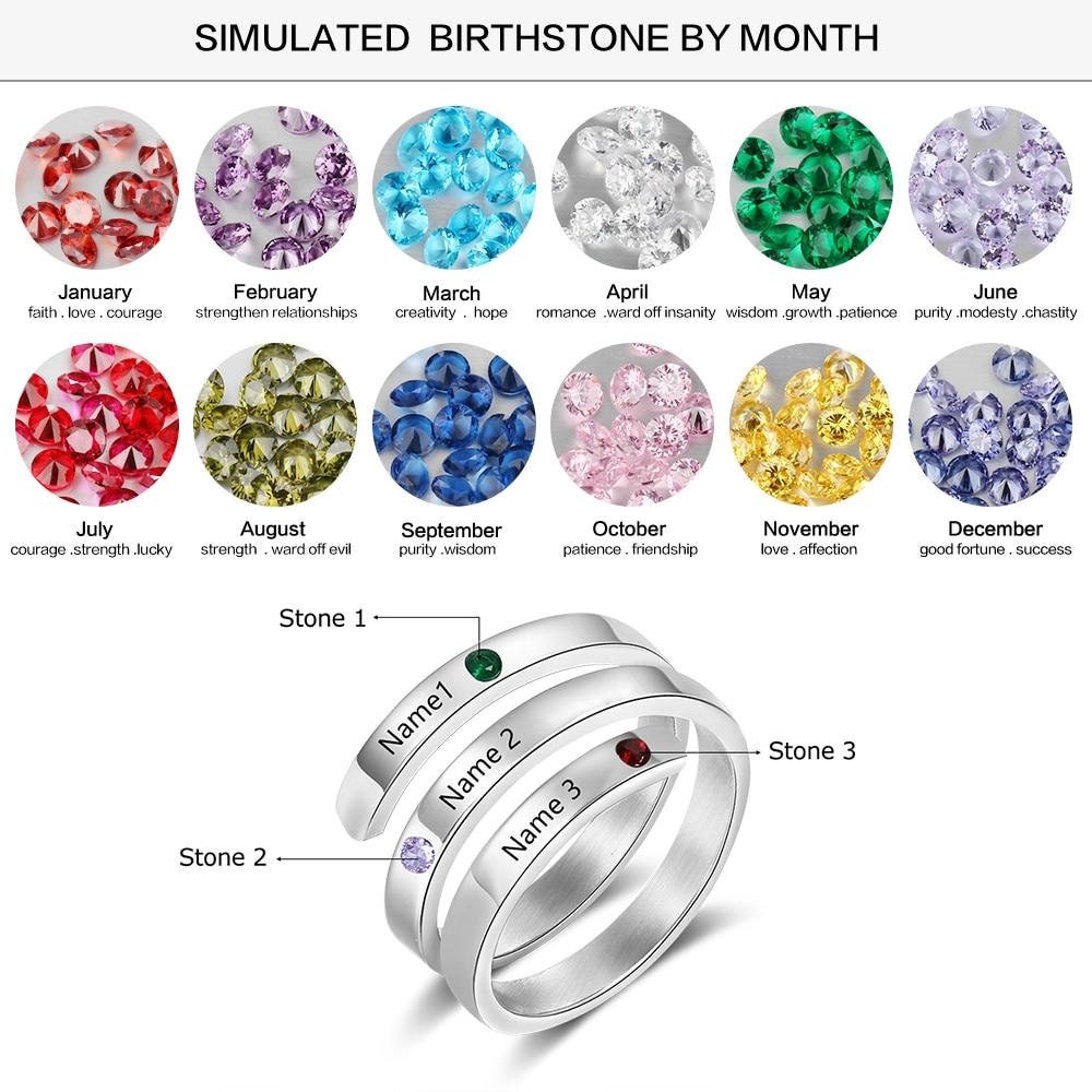 Personalized Family Gift Customized Mother Ring with 3 Birthstones Engraved Name Ring Female Fashion Jewelry Customized Rings