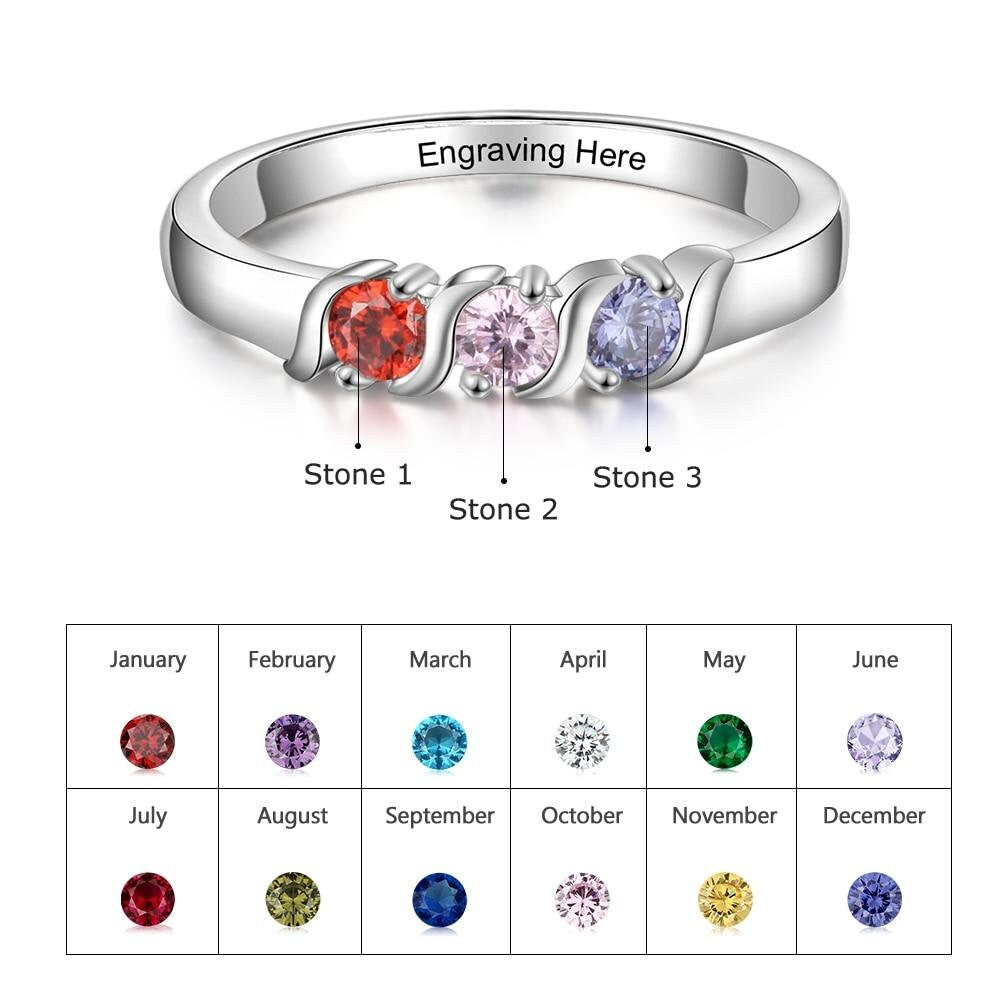 Personalized Engraved Name Promise Rings for Women Customized 3 Birthstones Mother Ring Gift for Family Customized Rings