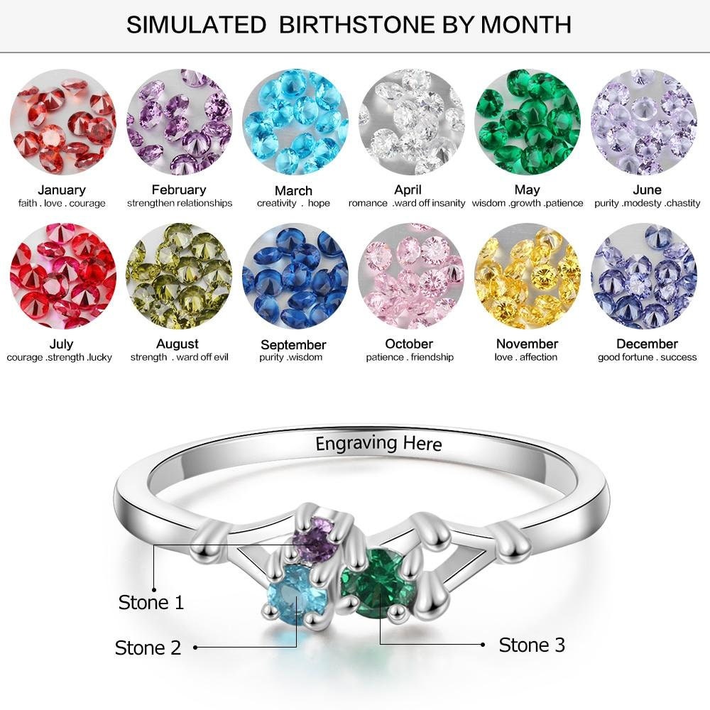Personalized Rings with 3 Birthstones Custom Name Mother Rings for Women Sterling Silver Engraved Jewelry Gift Rings