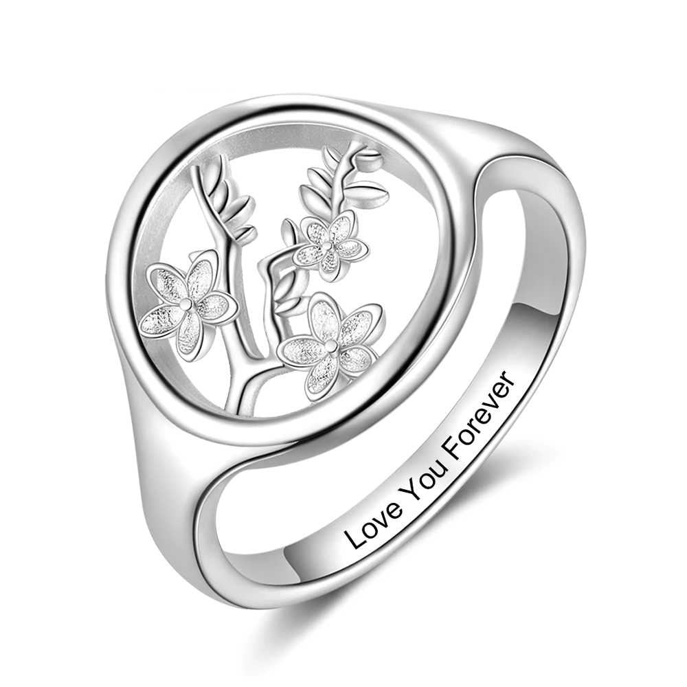Customized Engraving Branches Leaves Blossom Rings for Women Personalized Name Wedding Rings Female Jewelry Customized Rings
