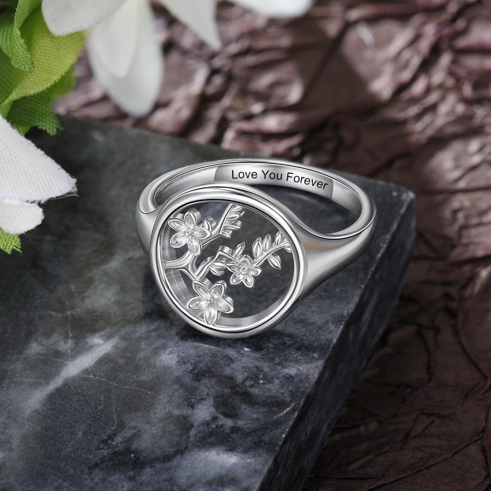 Customized Engraving Branches Leaves Blossom Rings for Women Personalized Name Wedding Rings Female Jewelry Customized Rings