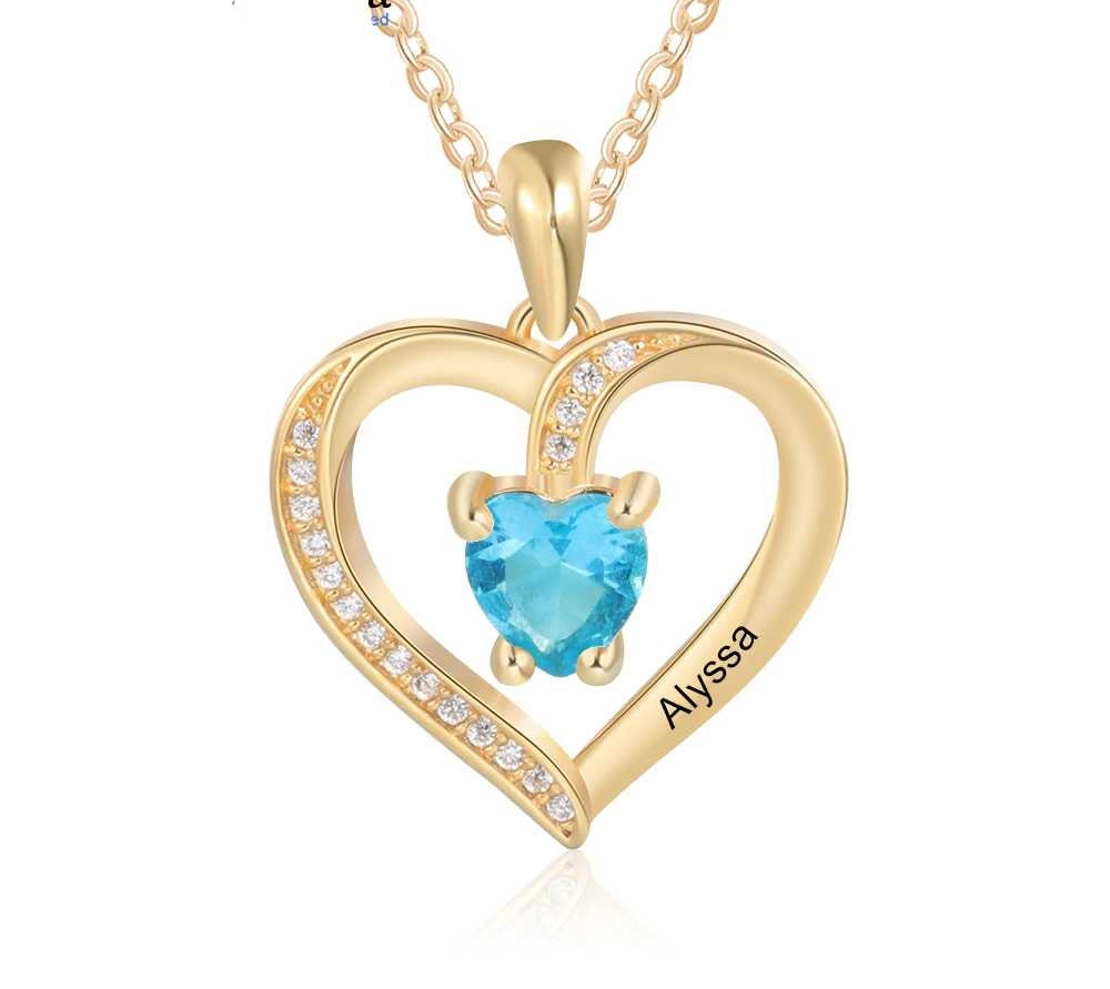 Personalized Engraving Name Heart Pendant Necklace Custom Birthstone Necklace Women Jewelry Gift Customized Necklaces