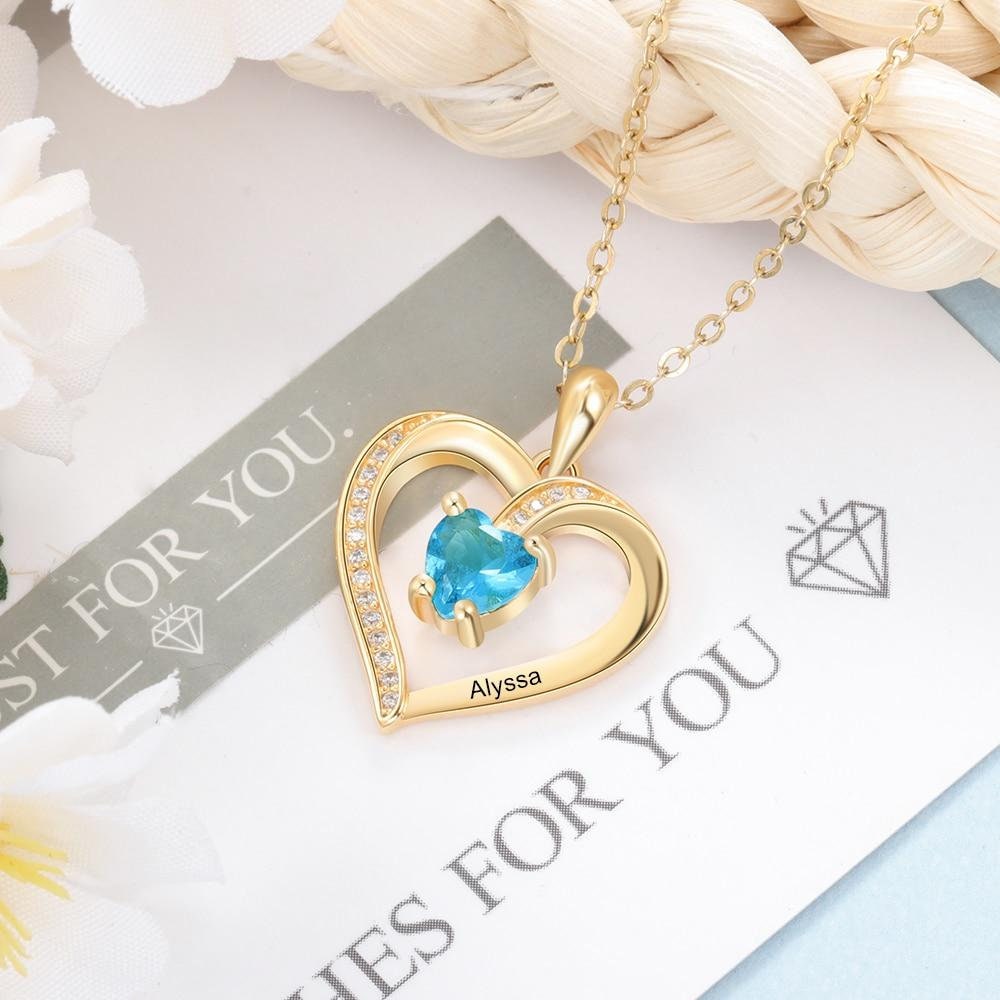 Personalized Engraving Name Heart Pendant Necklace Custom Birthstone Necklace Women Jewelry Gift Customized Necklaces