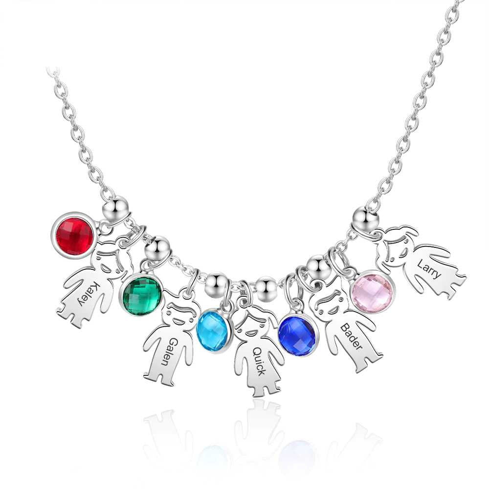 Personalized Boy Girl Pendant Necklace with Birthstone Stainless Steel Customize Engraved Kids Name Necklaces for Women Customized Necklaces