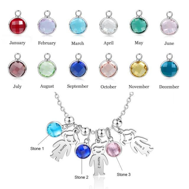 Personalized Boy Girl Pendant Necklace with Birthstone Stainless Steel Customize Engraved Kids Name Necklaces for Women Customized Necklaces