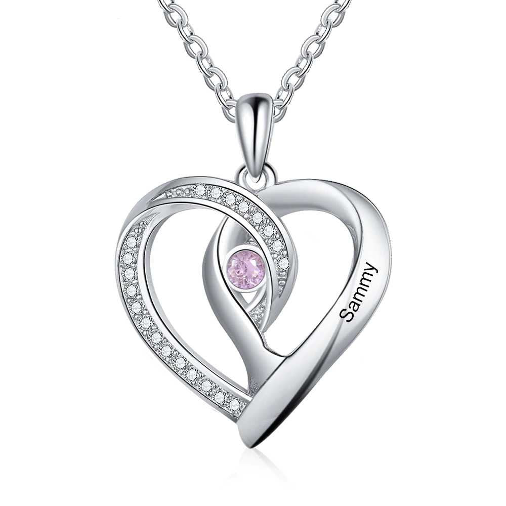 Personalized Necklaces Heart Pendant Cubic Zircon Jewelry Customized Birthstone Engraved Name Charm Gift for Women Customized Necklaces