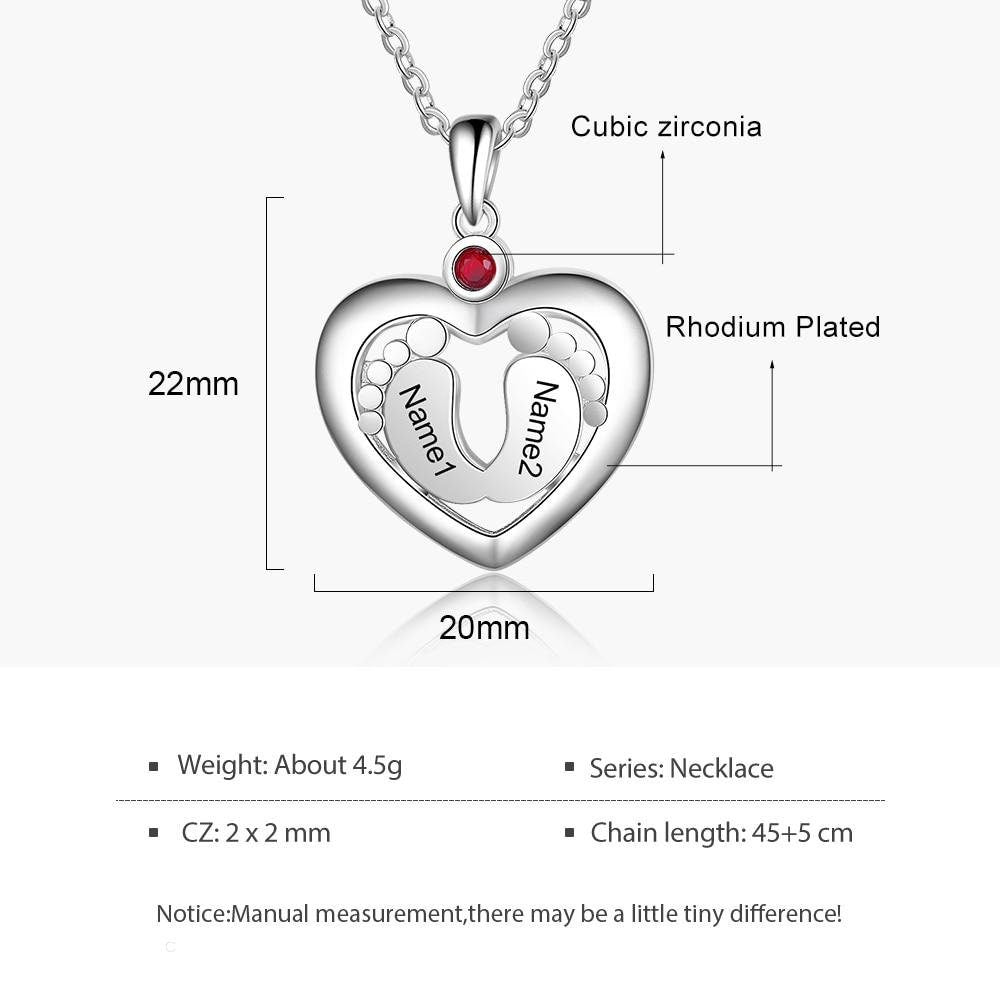 Personalized Baby Feet Heart Necklace Customized Birthstone Engraved Name Charm Jewelry Memory Gift for Women Customized Necklaces