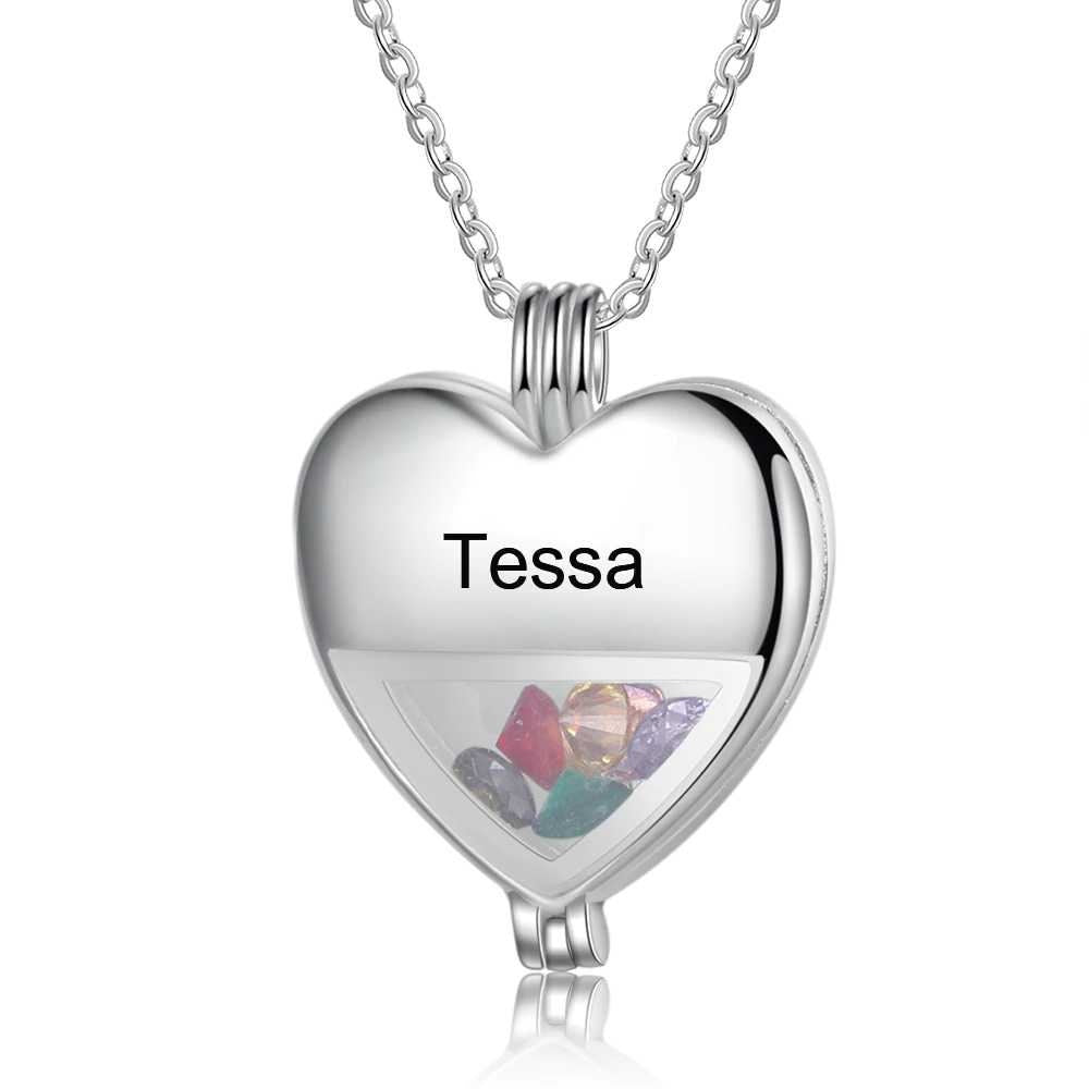 Personalized Multiple Birthstone Heart Locket Necklace Custom Name Engraved Pendant Jewelry Gifts for Women Customized Necklaces