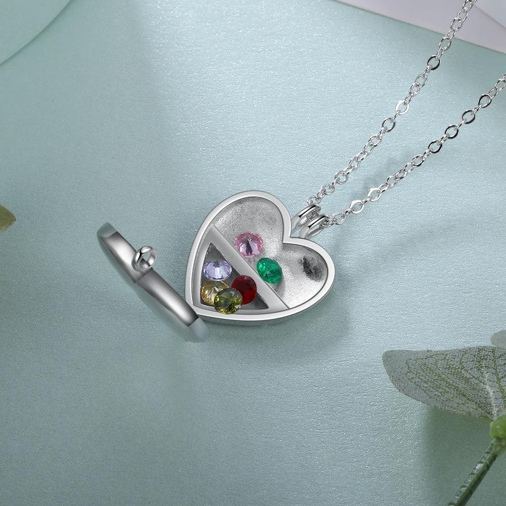 Personalized Multiple Birthstone Heart Locket Necklace Custom Name Engraved Pendant Jewelry Gifts for Women Customized Necklaces