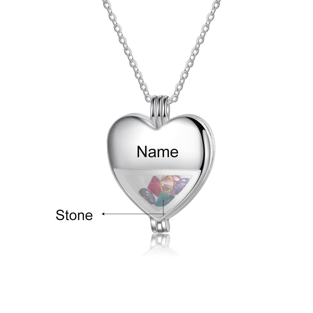 Personalized Multiple Birthstone Heart Locket Necklace Custom Name Engraved Pendant Jewelry Gifts for Women Customized Necklaces