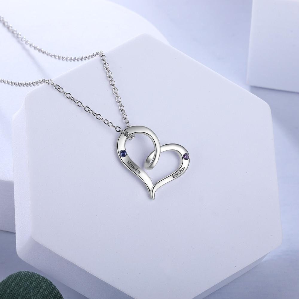 Personalized Inlaid Birthstone Love Heart Necklace Customized Name Engraving Necklace Couple's Gifts Customized Necklaces