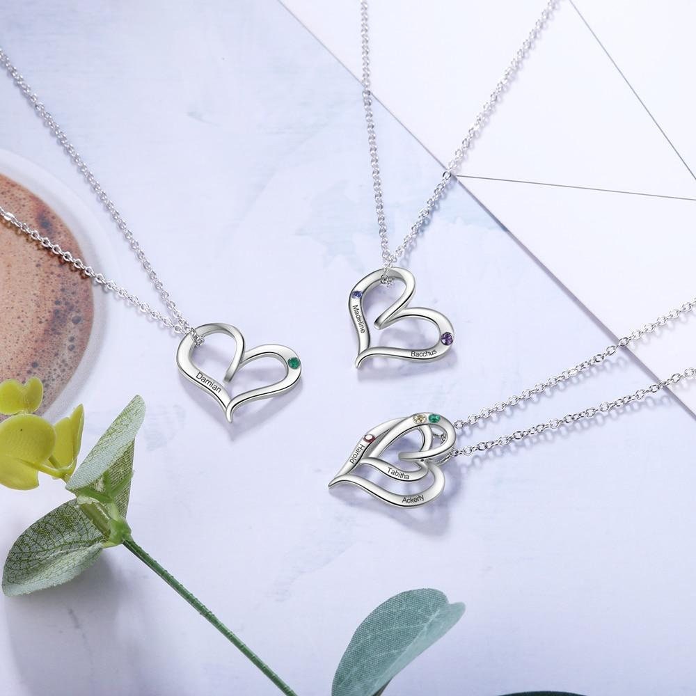 Personalized Inlaid Birthstone Love Heart Necklace Customized Name Engraving Necklace Couple's Gifts Customized Necklaces