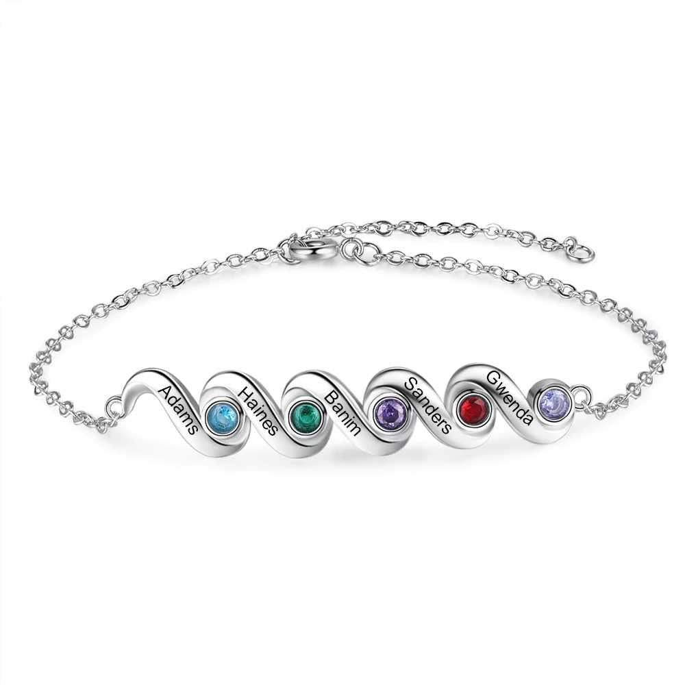 Personalized Mother Bracelet with 5 Inlaid Birthstones Custom Name Engraved Bracelets Christmas Gift for Friends Customized Bracelets