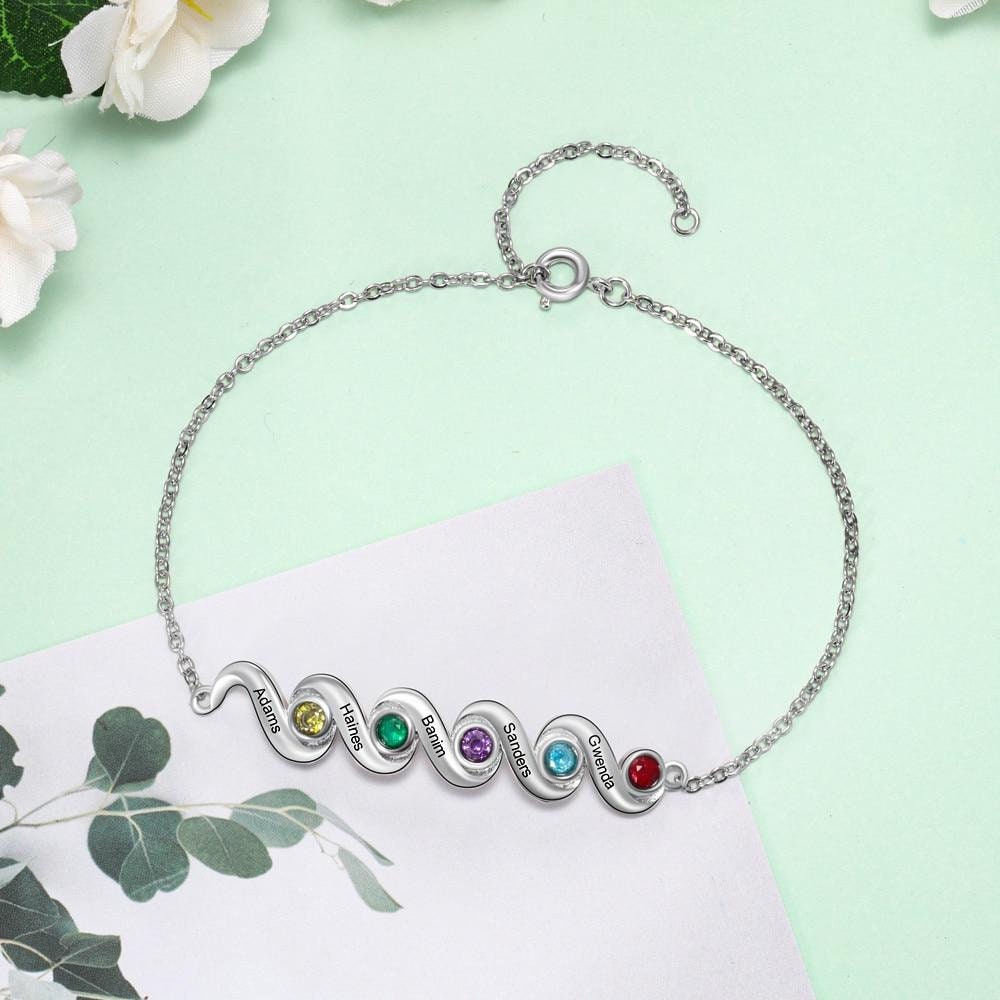 Personalized Mother Bracelet with 5 Inlaid Birthstones Custom Name Engraved Bracelets Christmas Gift for Friends Customized Bracelets