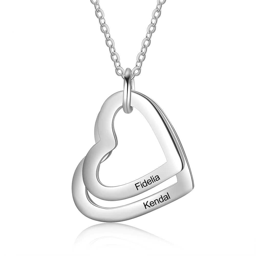 Personalized Heart Necklace with 2 Names Custom Engraved Necklace Anniversary Christmas Gift for Wife Customized Necklaces