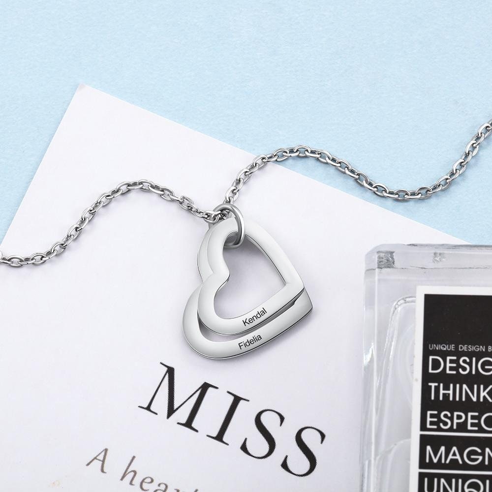 Personalized Heart Necklace with 2 Names Custom Engraved Necklace Anniversary Christmas Gift for Wife Customized Necklaces