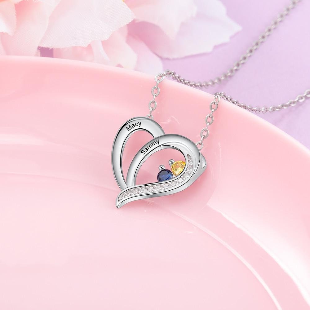 Personalized Name Mothers Necklace with Birthstone Custom Engraved Heart Pendants Sterling Silver Fine Jewelry Necklaces