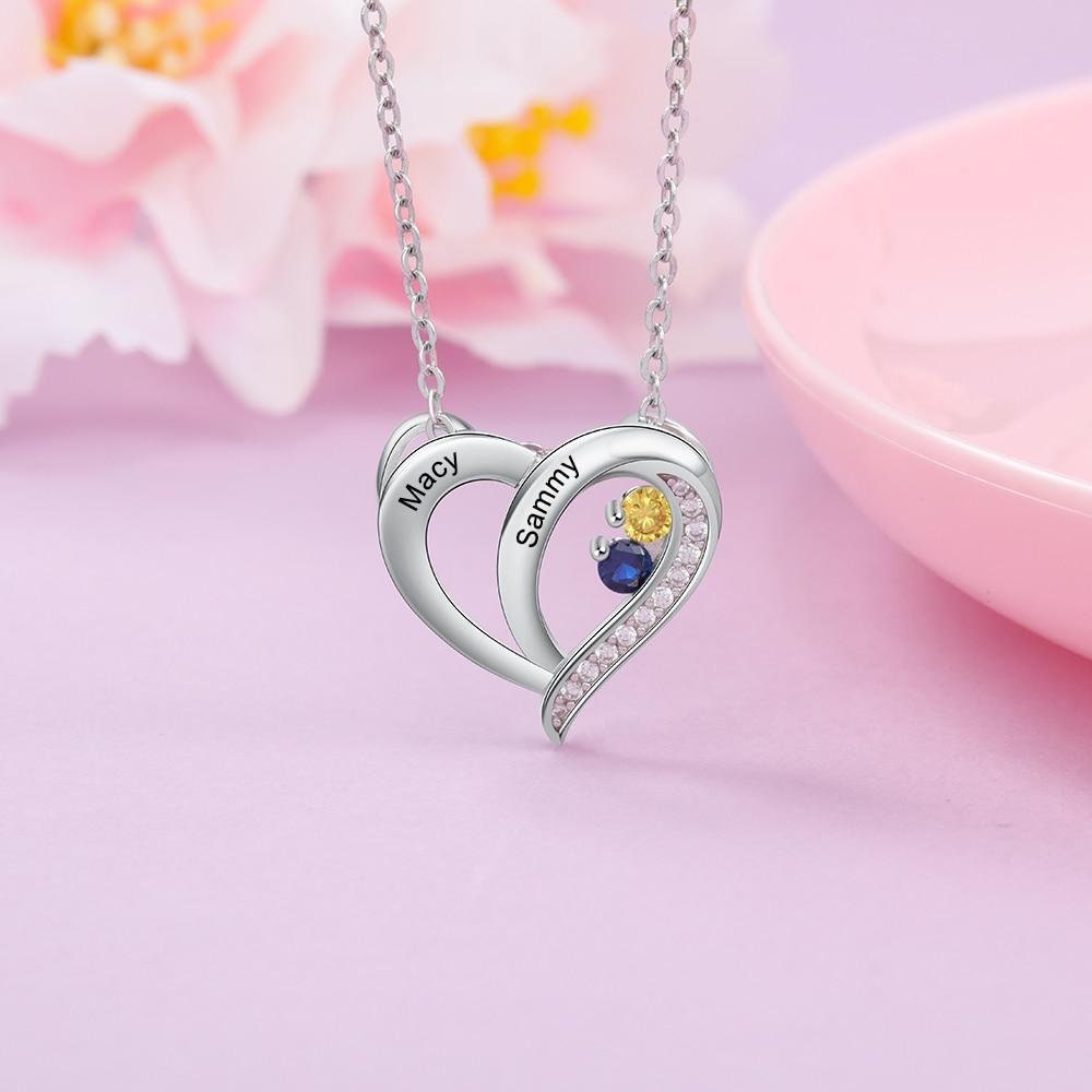 Personalized Name Mothers Necklace with Birthstone Custom Engraved Heart Pendants Sterling Silver Fine Jewelry Necklaces