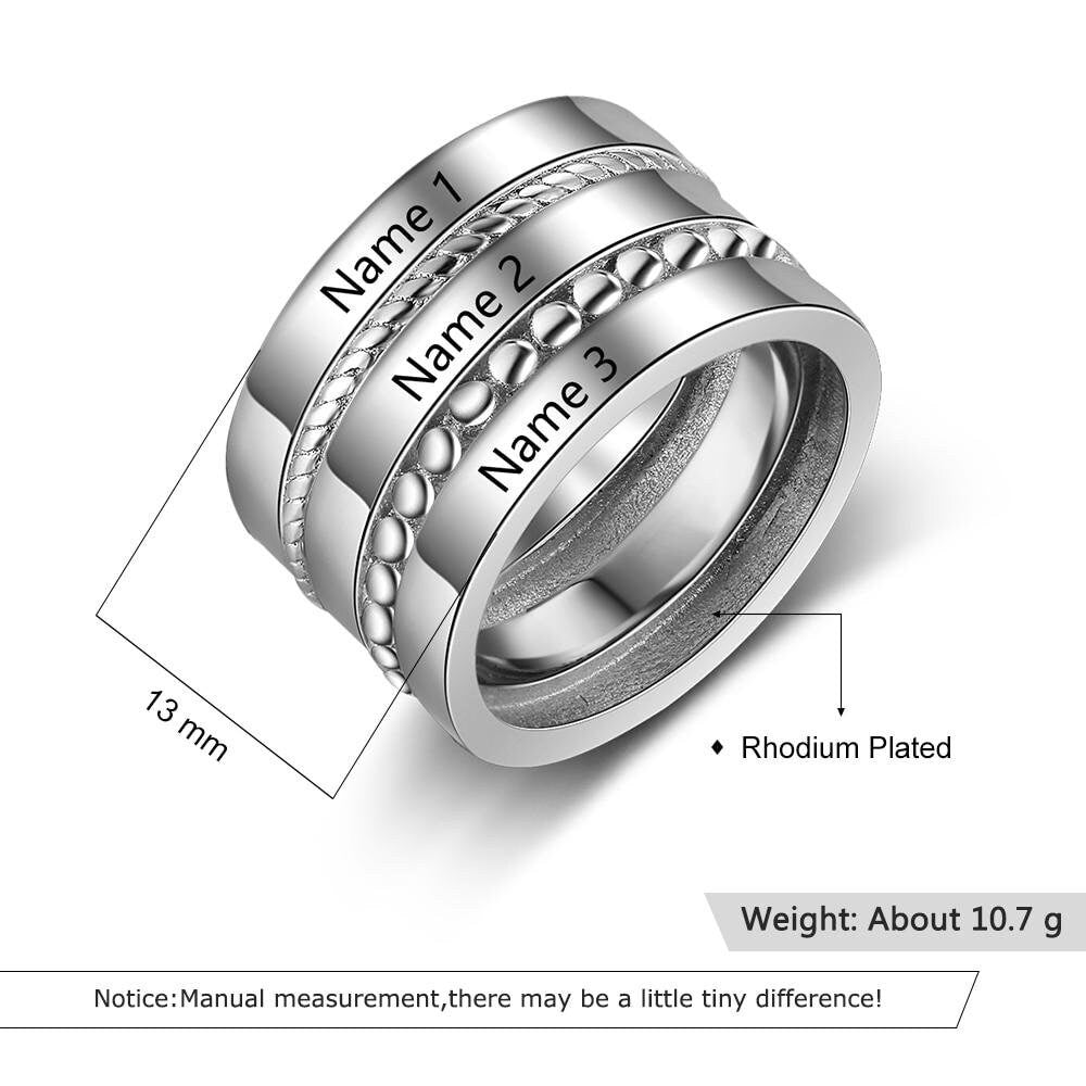 Personalized Wide Stackable Rings for Women Custom 3 Names Family Ring Female Jewelry Accessories BFF Gift Customized Rings