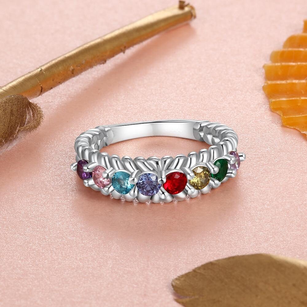 Personalized Family Gift Customized 8 Birthstones Rings for Women Custom Gifts for Grandma Trendy Jewelry Customized Rings