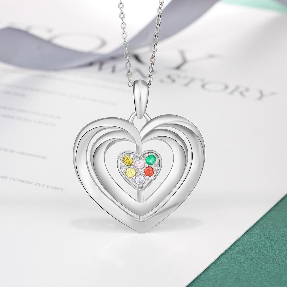Personalized Sterling Silver Mothers Necklace with 6 Birthstones Fine Jewelry Custom Name Heart Pendant Gift for Grandmother Necklaces
