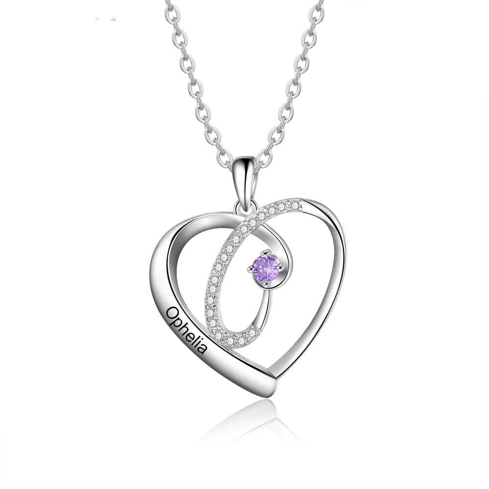 Personalized Birthstone Necklaces for Women Customized Name Engraved Heart Pendant Jewelry Customized Necklaces