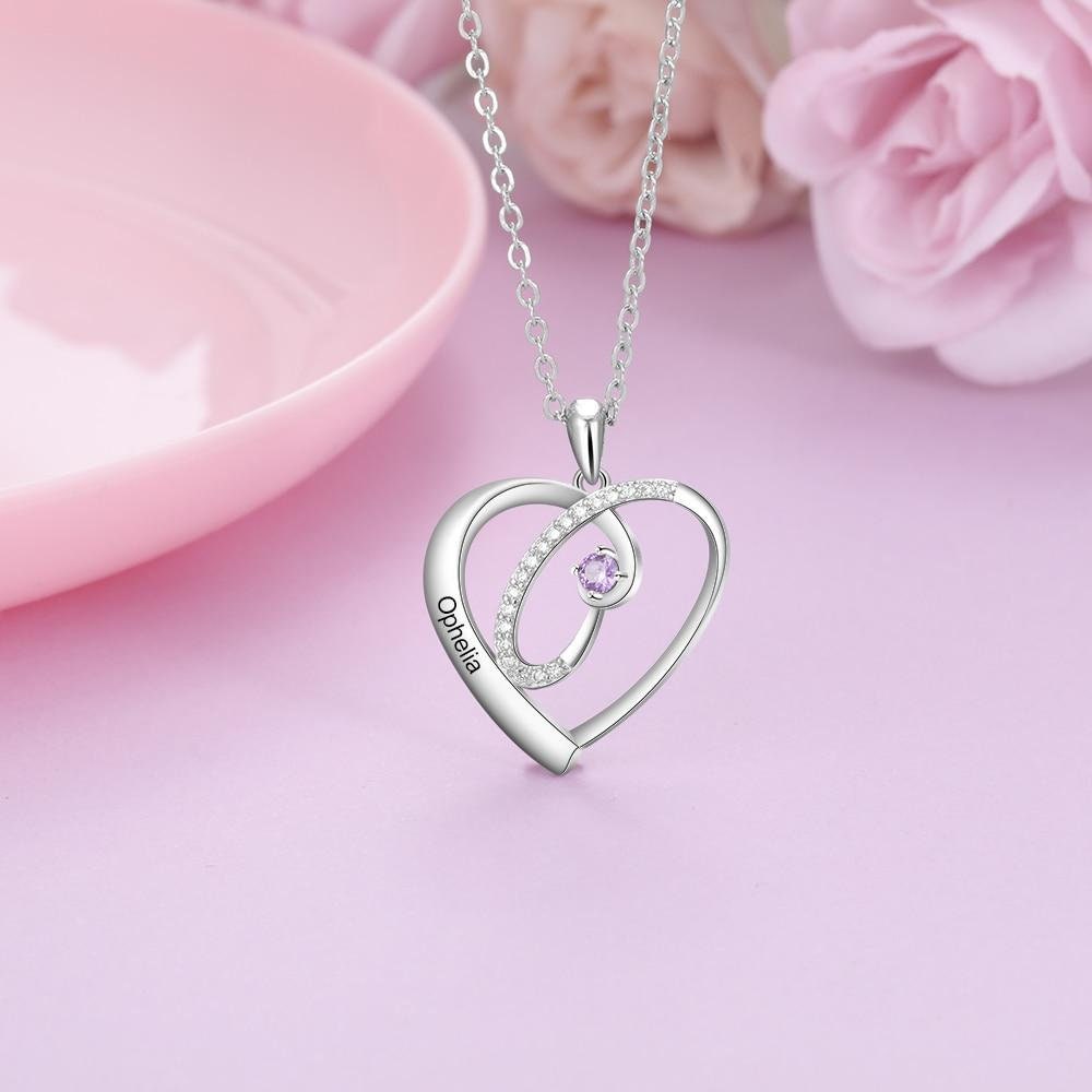 Personalized Birthstone Necklaces for Women Customized Name Engraved Heart Pendant Jewelry Customized Necklaces