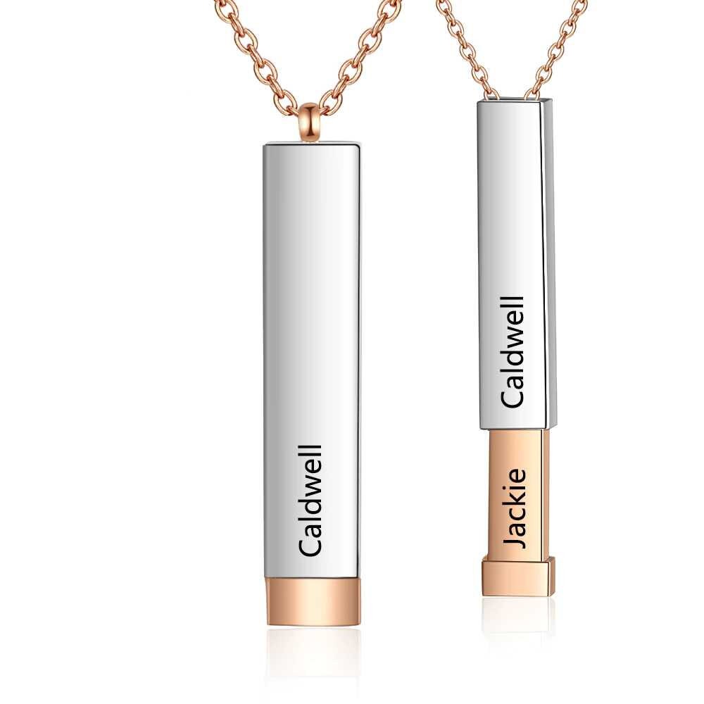 Personalized 2 Names Vertical Bar Necklace for Women Rose Gold Color Engraving Stainless Steel Chain Customized Necklaces