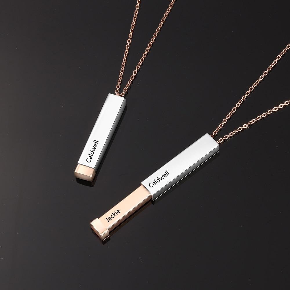 Personalized 2 Names Vertical Bar Necklace for Women Rose Gold Color Engraving Stainless Steel Chain Customized Necklaces