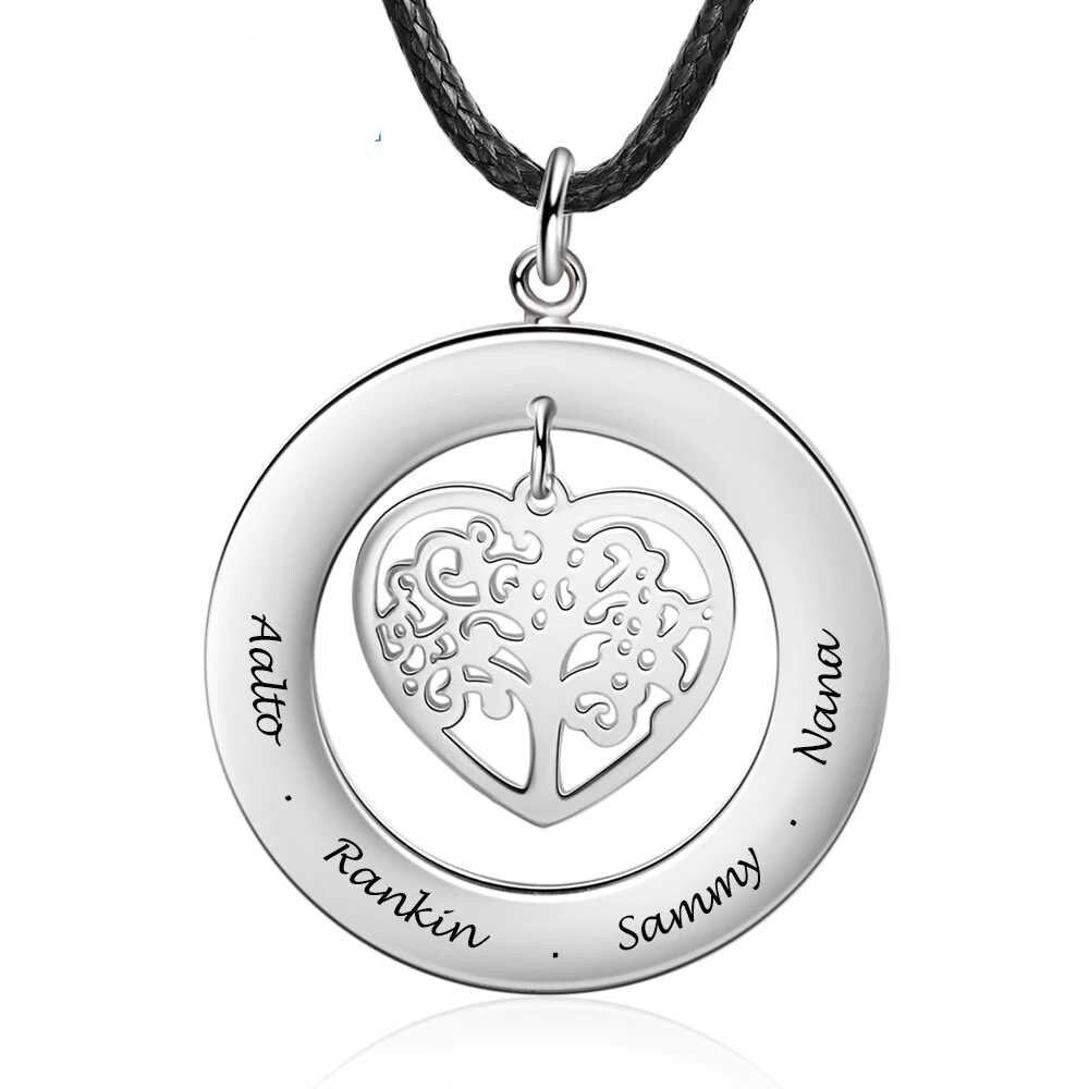 Customized Stainless Steel Tree of Life Men Necklace Personalized Family Names Engrave Pendant for Men Fathers Day Gift Customized Necklaces