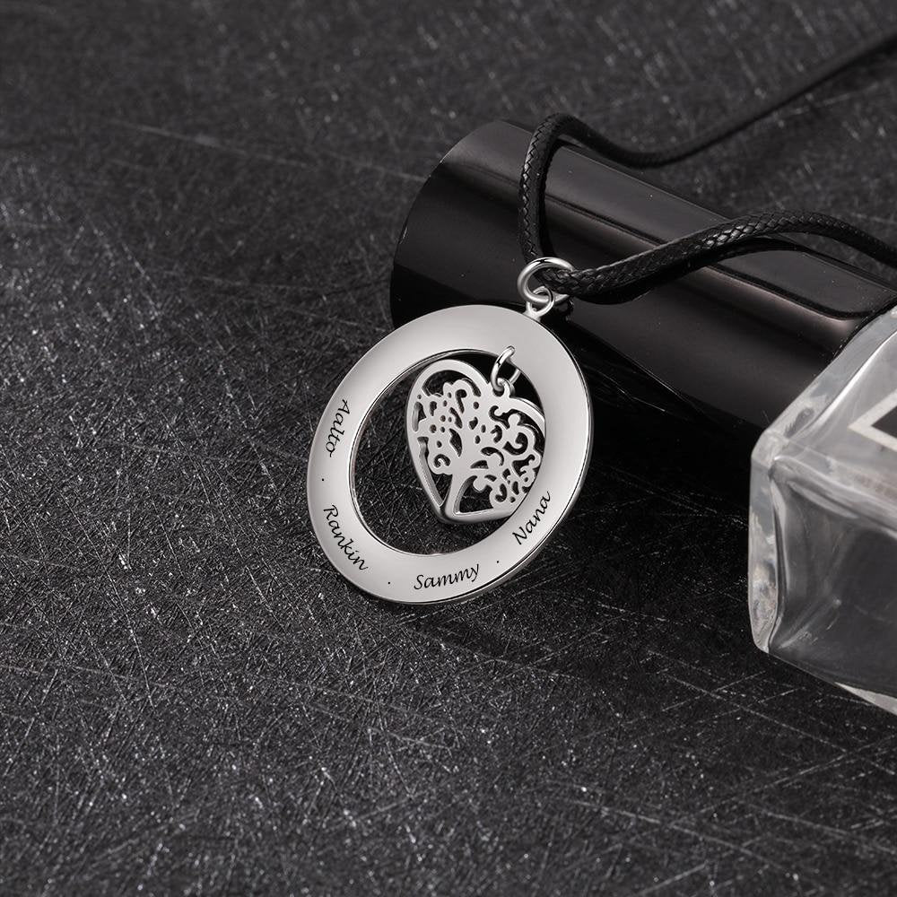 Customized Stainless Steel Tree of Life Men Necklace Personalized Family Names Engrave Pendant for Men Fathers Day Gift Customized Necklaces